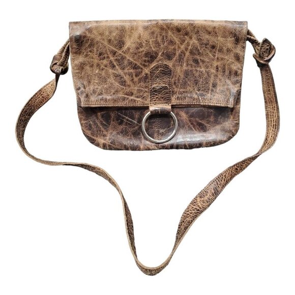 Vintage Brown Leather Crossbody Shoulder Bag Satchel Front Pockets Flap Over - Picture 1 of 16